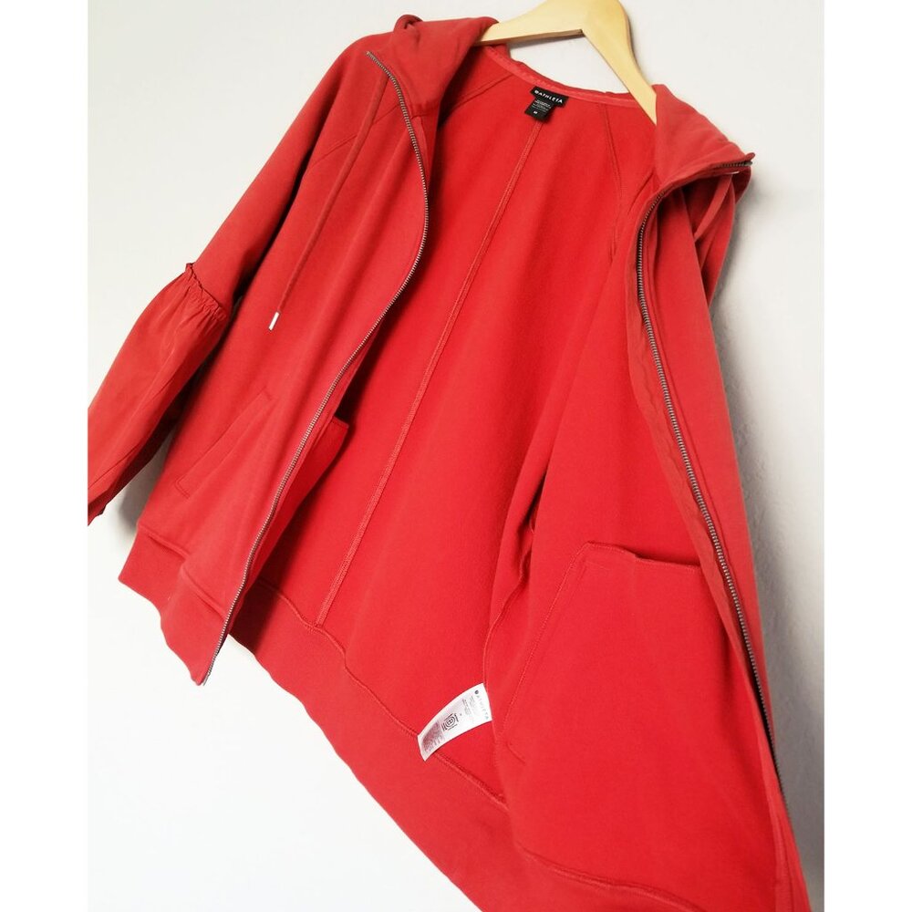 ATHLETA On My Way Triumph Hoodie Jacket Women’s M Red Rust Lantern Sleeve $139 - Picture 14 of 16